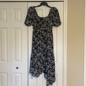 Astr Floral Asymmetrical Midi Dress in Purple and Green